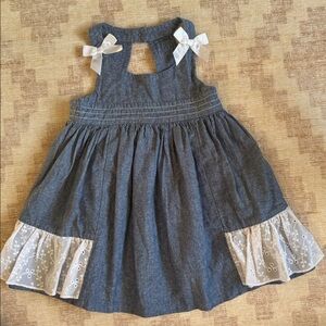 Bonnie Baby Blue Denim Dress with White Eyelet Lace Ruffles size 18M